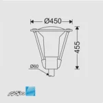 مشخصات ابعاد چراغ پارکی تولیپ DB2 شفاف مازی نور
