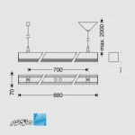 ابعاد کلی چراغ خطی روکار 24 وات مدل لومینا مازی نور