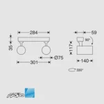 ابعاد چراغ روکار 35 وات دوقلو مدل هانی مازی نور