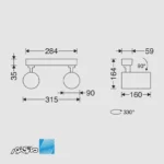 ابعاد چراغ روکار 60 وات دوقلو مدل هانی مازی نور