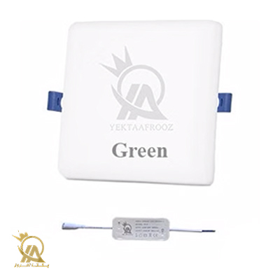 چراغ توکار فنر متغیر تمام نور 30 وات مربعی یکتا افروز سری GREEN