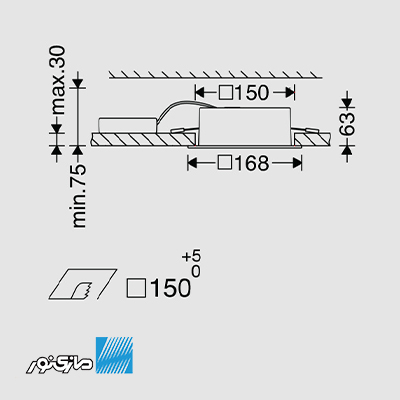 مشخصات چراغ دانلایت توکار 23 وات 15*15 سانتی مدل آریانا سری Reliance مازی نور