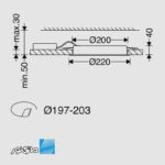 مشخصات چراغ دانلایت توکار 35 وات دهانه 20 سانتی مدل آریانا سری Reliance مازی نور